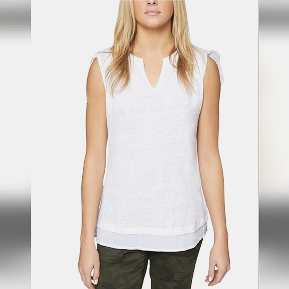 Sanctuary Nora linen tie sleeve white top. Size medium - Picture 1 of 7